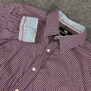 Butter Cloth Button Up‎ Shirt Mens Medium Plaid Red Flip Cuff Formal Preppy